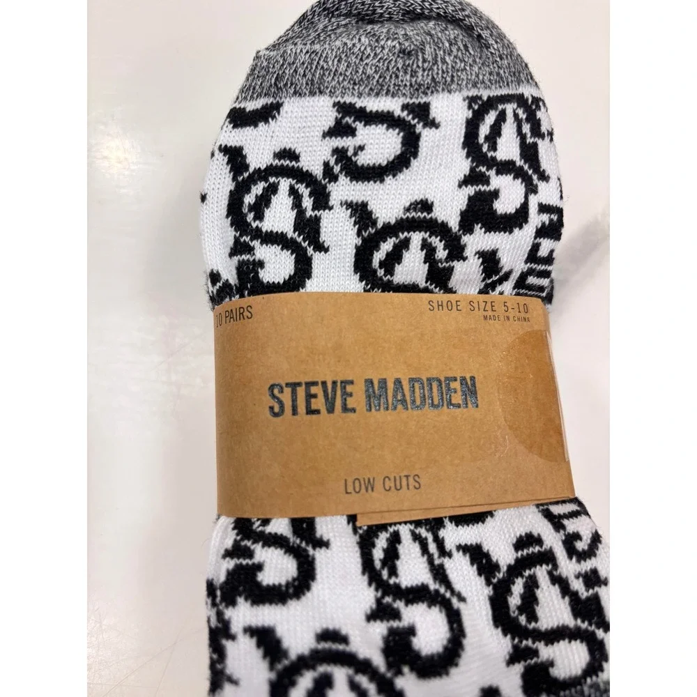 Steve Madden Womens Low Cut Socks 10 Pair Pack Black White Grey Logo Size 5-10